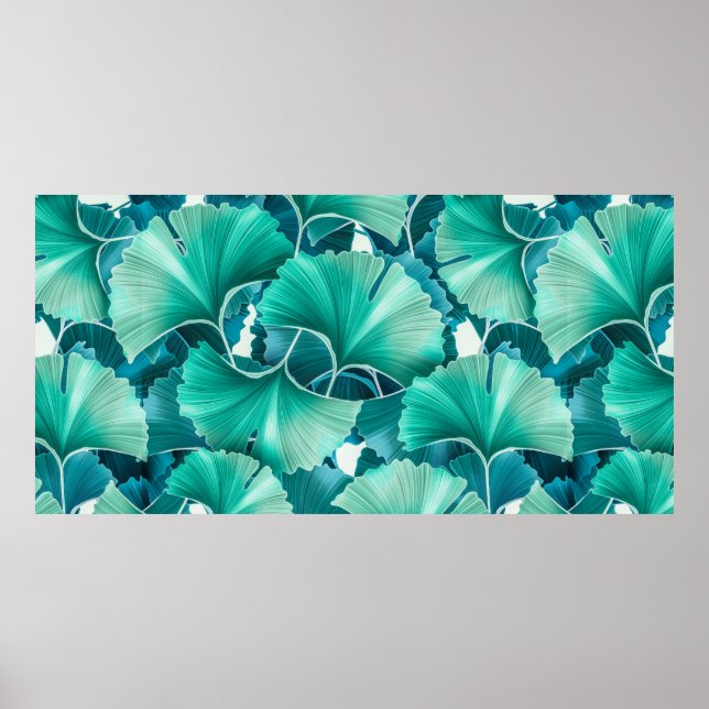 Grünes Ginkgo-Bilobulardmuster Poster (Vorne)