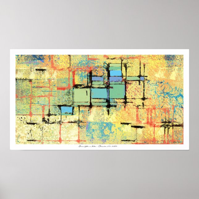 Grünes Gitter auf Abstrakter Gelblackierung Poster (Vorne)