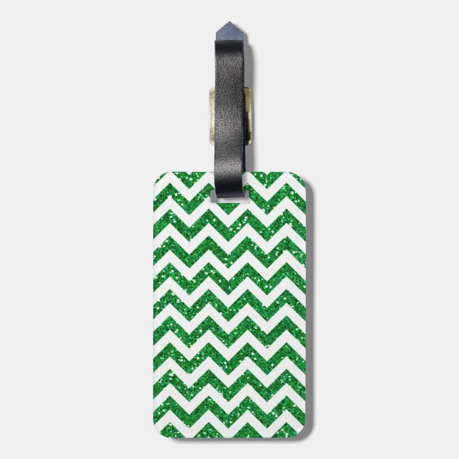 Grünes Glitter-Chevron-Muster Gepäckanhänger (Rückseite vertikal)