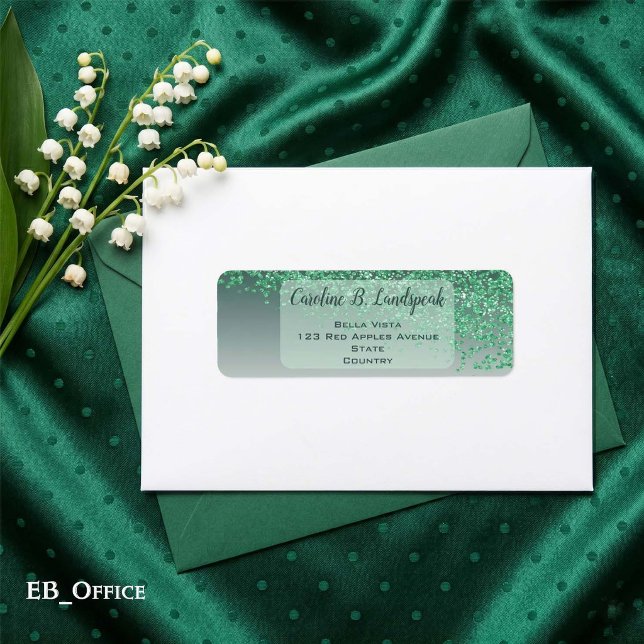 Grünes Glitter-Frosted elegantes Rücksende-Adresse (Green Glitter Labels: 
2.25” L x 0.75” W
•	30 labels per sheet
•	Sheet: 8.5” L x 11” W
)