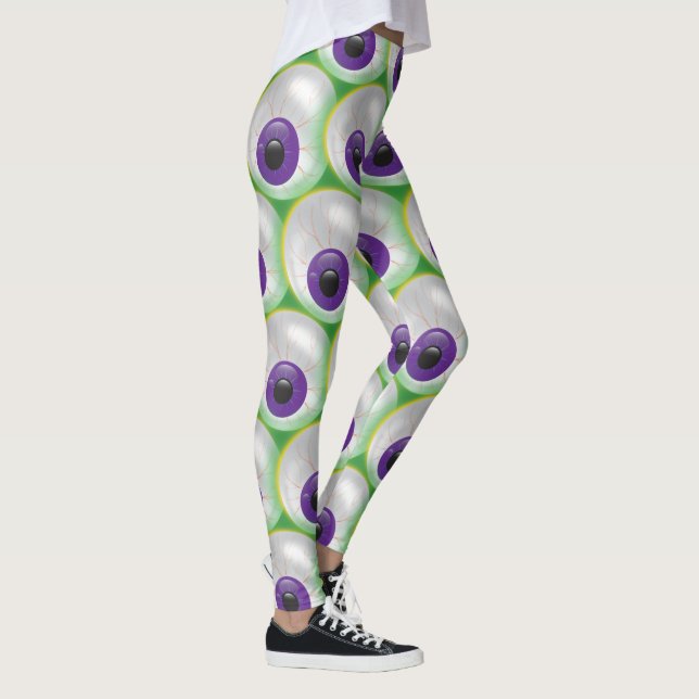 Grünes, glühendes Lila Augapfel Halloween Leggings (Rechts)