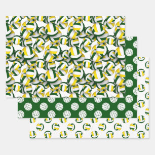 grünes Gold 3 koordinierendes Volleyball Geschenkpapier Set