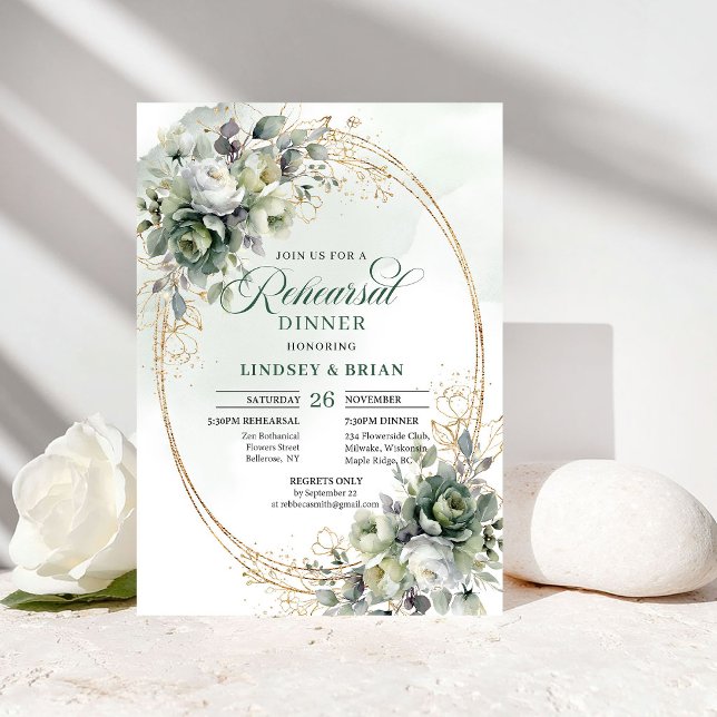 Grünes Gold Aquarell Probe Dinner Einladung (Green Gold Watercolor Rehearsal Dinner Invite)