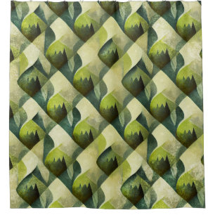 Grünes Gold Art Deco Geometrisches Muster Duschvorhang