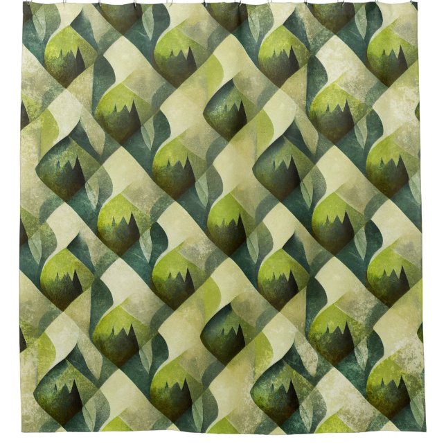 Grünes Gold Art Deco Geometrisches Muster Duschvorhang (Vorderseite)