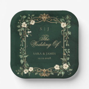 Grünes Gold Art Nouveau Verzauberte Hochzeit Pappteller