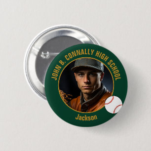 Grünes Gold Baseballspieler-Foto High School Button
