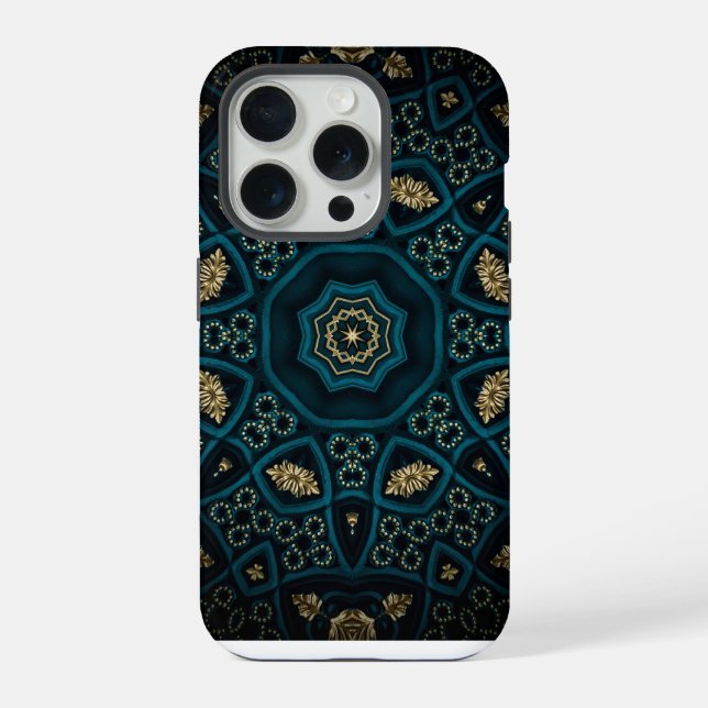Grünes Gold Boho Rosette Mandala iPhone Hülle (Rückseite)