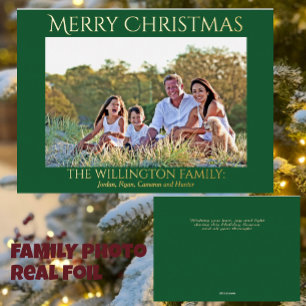 Grünes Gold Familienfoto Frohe Weihnachten Folien Feiertagskarte