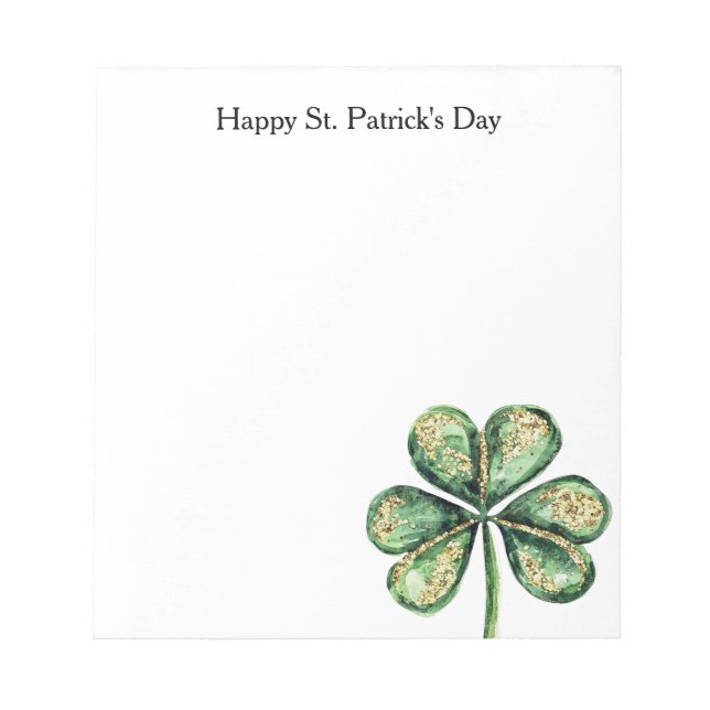 Grünes Gold Glanz Shamrock St. Patrick's Day Notizblock (Vorderseite)