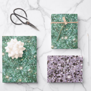 Grünes Gold Glänzendes Glitzer Geburtstag Geschenkpapier Set