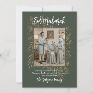 Grünes Gold Glitter Botanisches Foto Eid Mubarak Feiertagskarte
