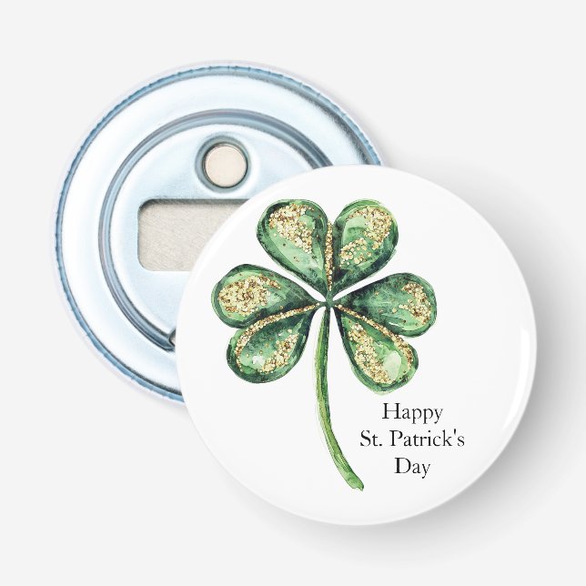 Grünes Gold Glitz Kleeblatt St. Patrick's Day Flaschenöffner (Vorderseite)