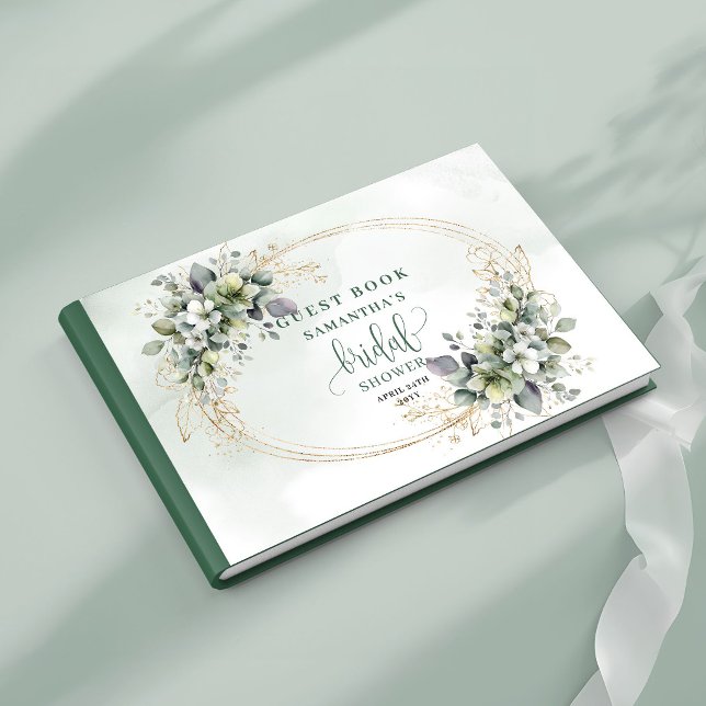 Grünes Gold Laub Hochzeitsdusche Gästebuch (Green Gold Foliage Bridal Shower Guest Book)