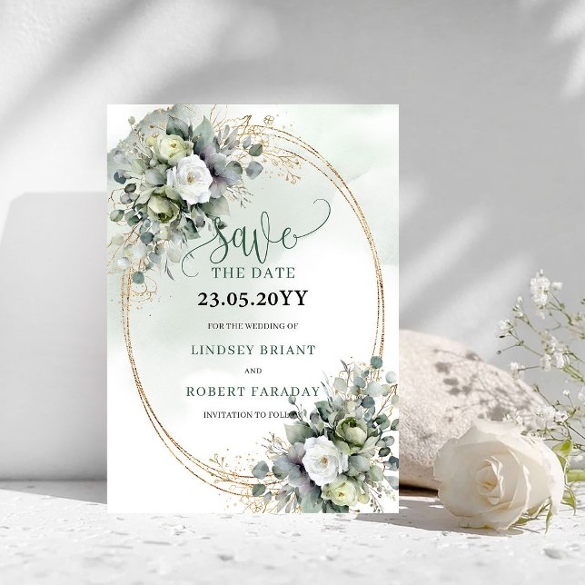 Grünes Gold Laub Wasserfarbe Save The Date (Green Gold Foliage Watercolor Save The Date)