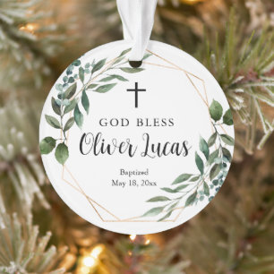 Grünes Gold personalisiertes Foto-Tauf-Ornament Ornament
