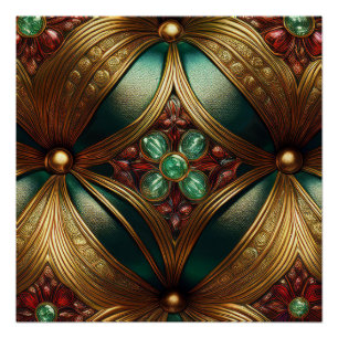 Grünes Gold Rubin Smaragd Muster Glänzend Poster