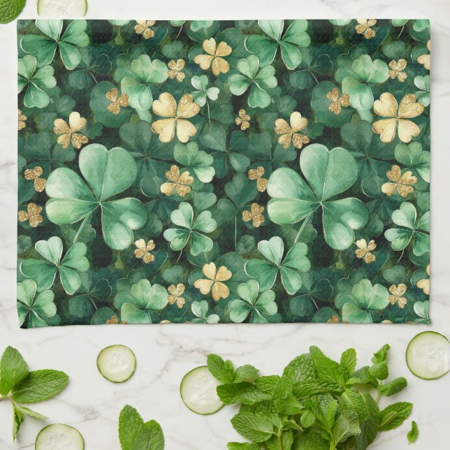 Grünes Gold Shamrock St. Patrick's Day Geschirrtuch (Gefaltet)