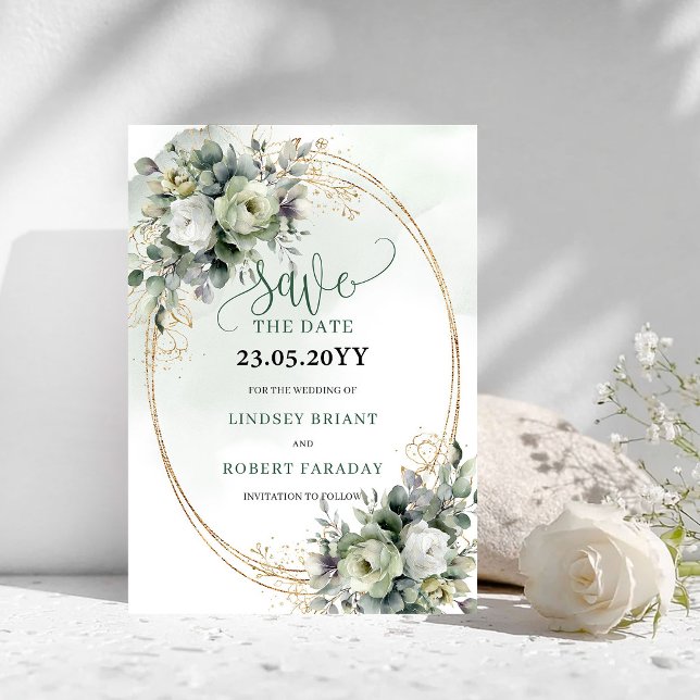 Grünes Gold Wasserfarbe Eukalyptus Save The Date (Green Gold Watercolor Eucalyptus Save The Date)