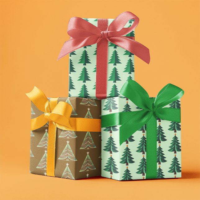 Grünes Gold Weihnachtsbaum-Muster Geschenkpapier Set (Von Creator hochgeladen)