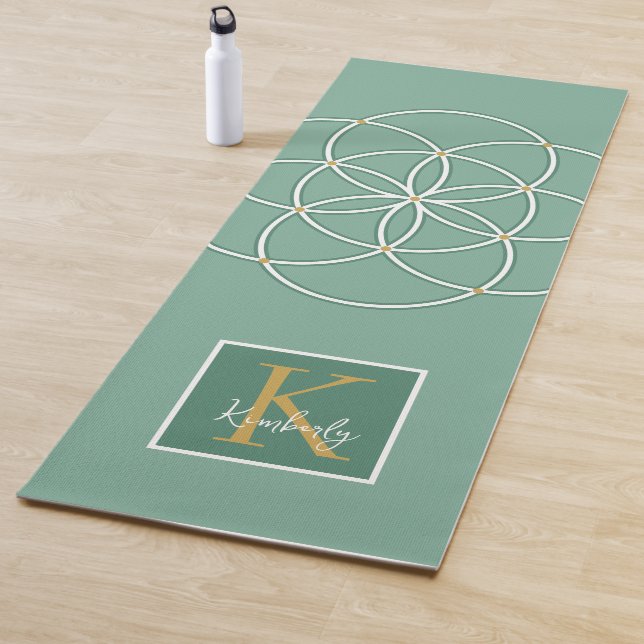 Grünes Gold Weißer Samen des Lebens Monogramm Yogamatte (Beispiel)