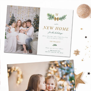 Grünes Goldenes Band Bewegliches Familienmonogramm Feiertagskarte