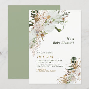 Grünes & Goldenes Boho-Botanisches Baby-Taufe-Brun Einladung