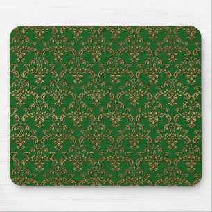 Grünes & goldenes Damastmuster Mousepad