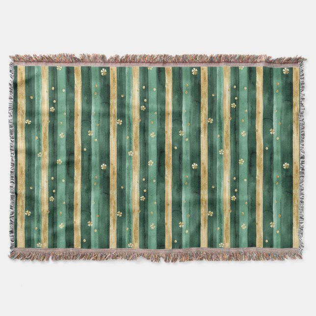 Grünes Goldenes Shamrock-St.-Patricks-Tag-Streifen Decke (Vorderseite)