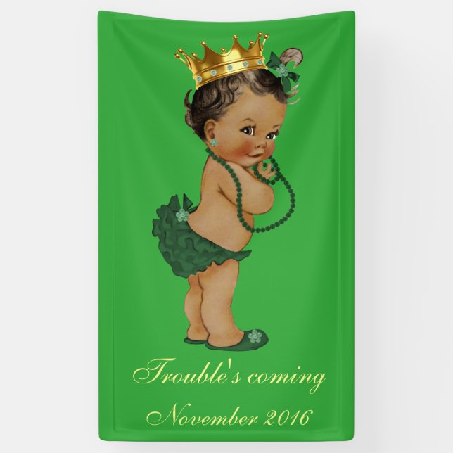 Grünes Goldethnische kleine Prinzessin Babyparty Banner (Vertikal)