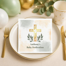 Grünes Goldkreuz Aquarell Baby-Tauffeier 