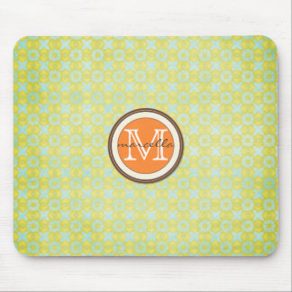 Grünes Goldmuster-Hintergrund-Orangen-Monogramm Mousepad