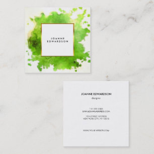 Grünes Goldwatercolor-Spritzerspritzen beruflich Quadratische Visitenkarte