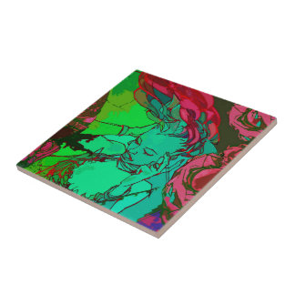 Grünes Graffitimädchen Fliese