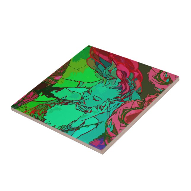 Grünes Graffitimädchen Fliese (Seite)