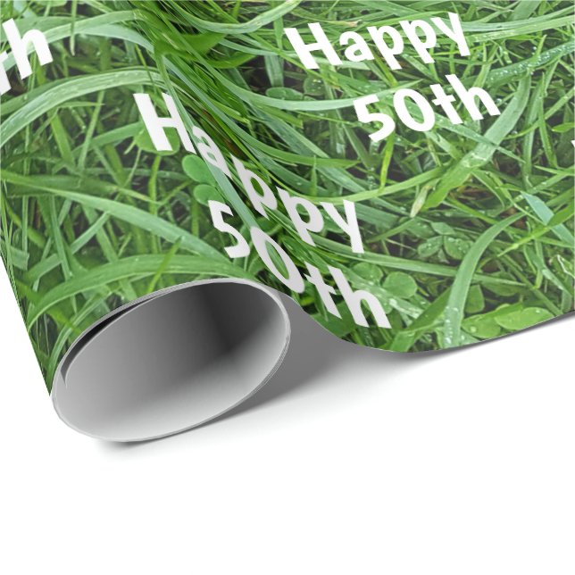Grünes Gras 50. Geburtstag Geschenkpapier (Rolleneckpunkt)
