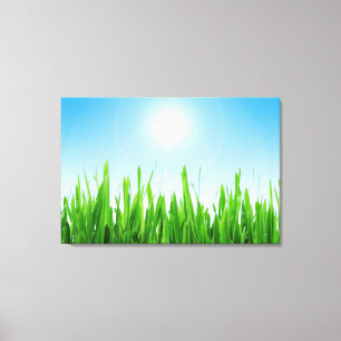 Grünes Gras Blauer Himmel Benutzerdefinierter Text Leinwanddruck