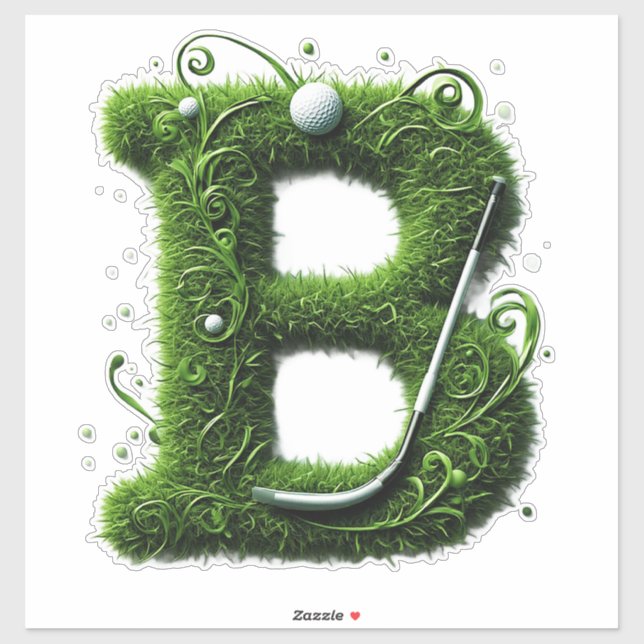 Grünes Gras Buchstabe B Mit Golfball, Schläger Aufkleber (Blatt)