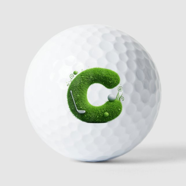 Grünes Gras Buchstabe C Mit Golfball, Schläger Golfball (Vorderseite)