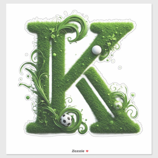 Grünes Gras Buchstabe K Mit Fußball Aufkleber (Blatt)