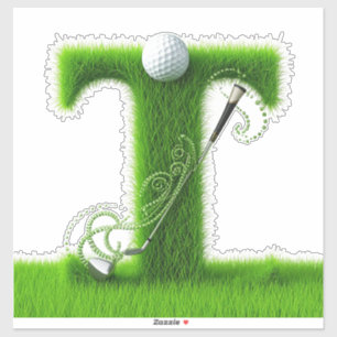 Grünes Gras Buchstabe T Mit Golfball, Schläger Aufkleber