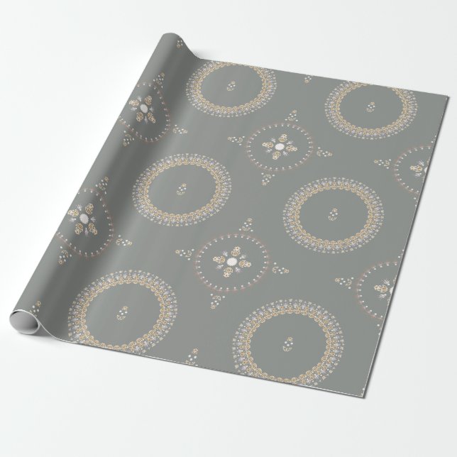 Grünes Grau Elegant Zierblumen Geschenkpapier (Ungerollt)