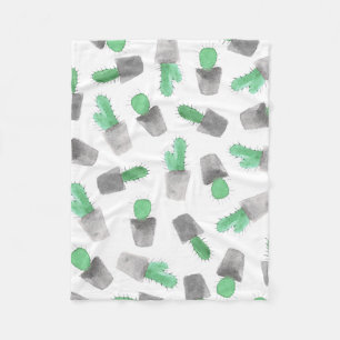 Grünes graues modernes Kaktusmuster des Aquarells Fleecedecke