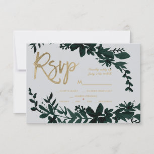 Grünes graues wedding mit BlumenuAwg des RSVP Karte