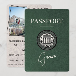 Grünes Griechenland Reisepass Save-the-Date-Karte Save The Date