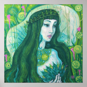Grünes Haar Meerjungfrau Unterwasser Fantasy Surre Poster