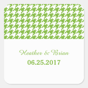 Grünes Hahnentrittmuster Hochzeitskleber Quadratischer Aufkleber