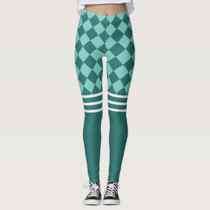 Grünes Harlequin und dreifach weißer Streifen Leggings