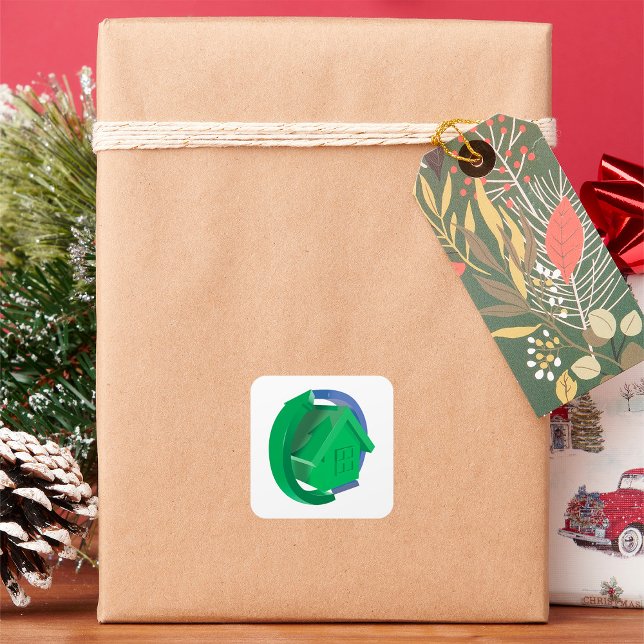 Grünes Haus und Pfeile Quadratischer Aufkleber (Von Creator hochgeladen)