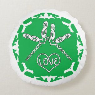 Grünes Herz-Chakra "Liebe" Libellen weißer Hinterg Rundes Kissen